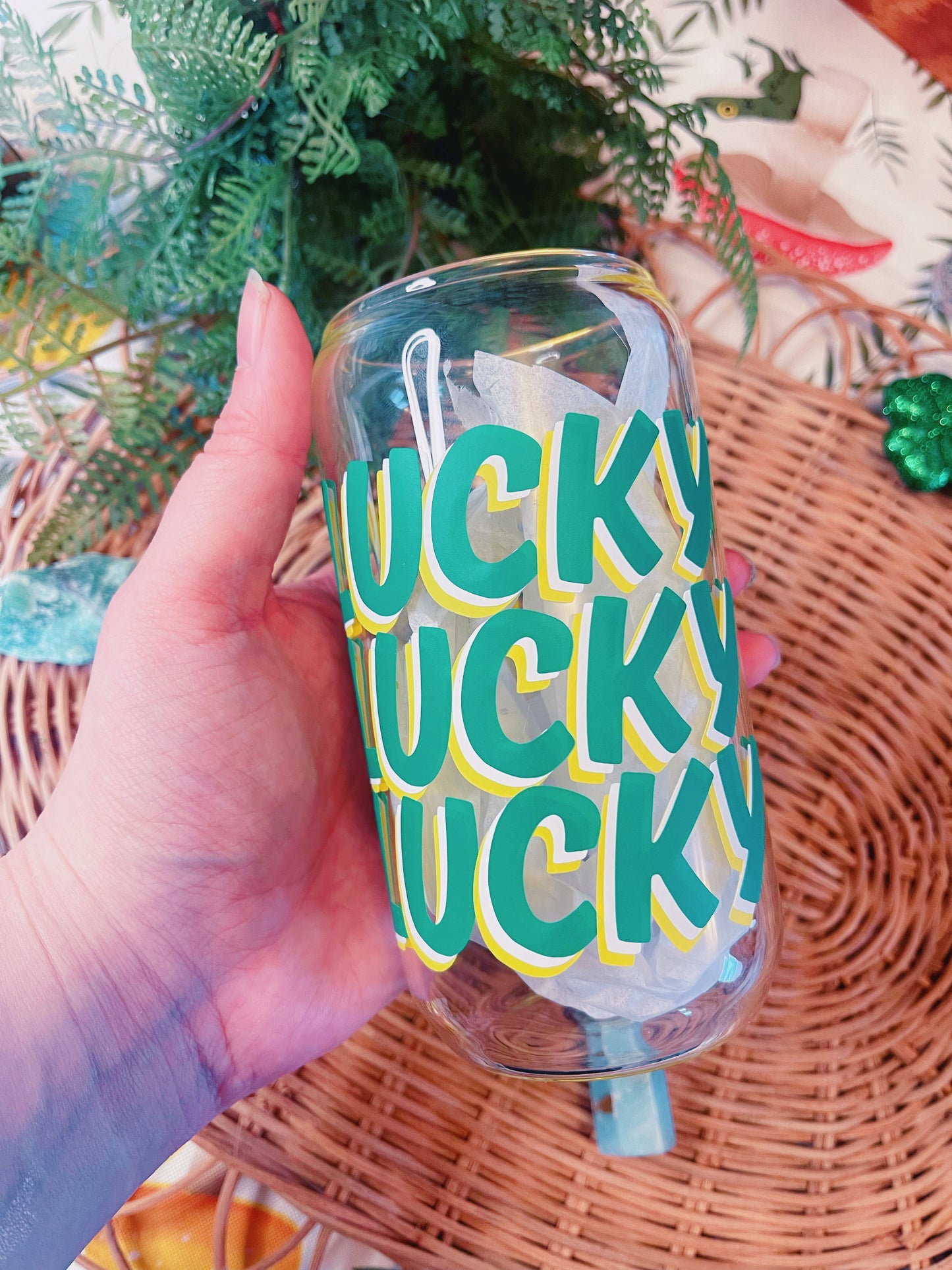 Lucky - 16 oz Glass Cup