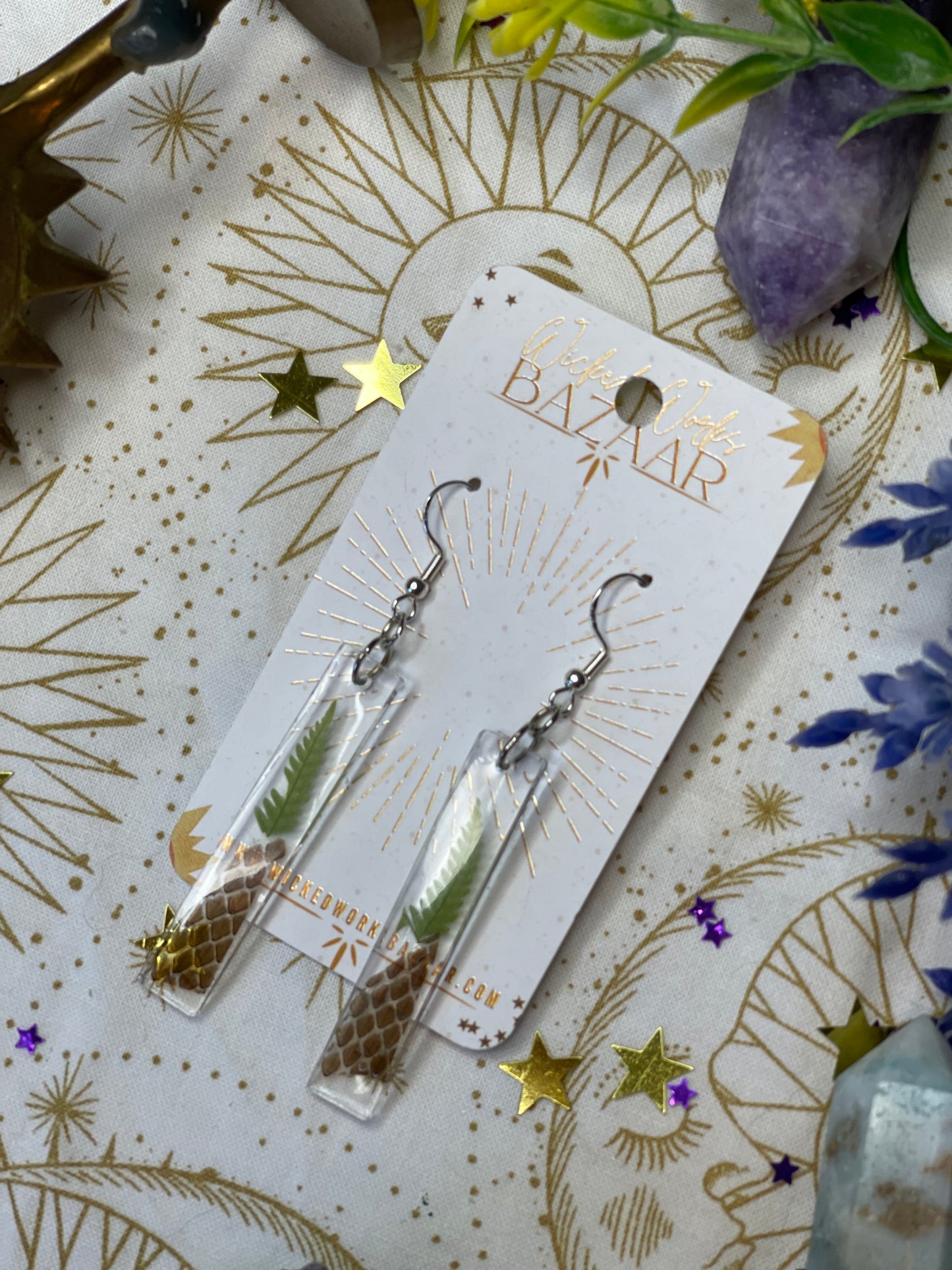 Viper and Fern - Resin + Oddity Dangle Earrings