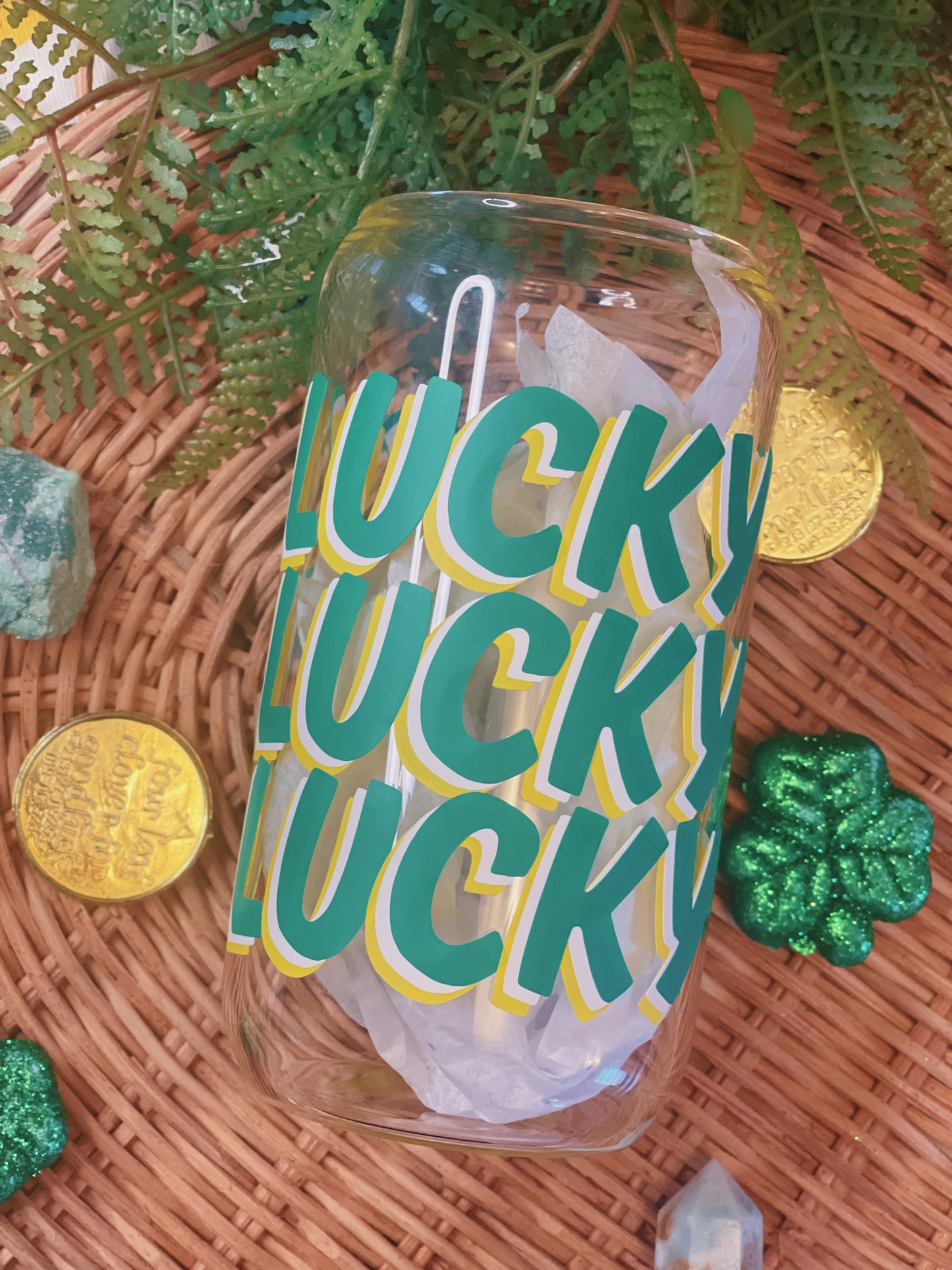 Lucky - 16 oz Glass Cup