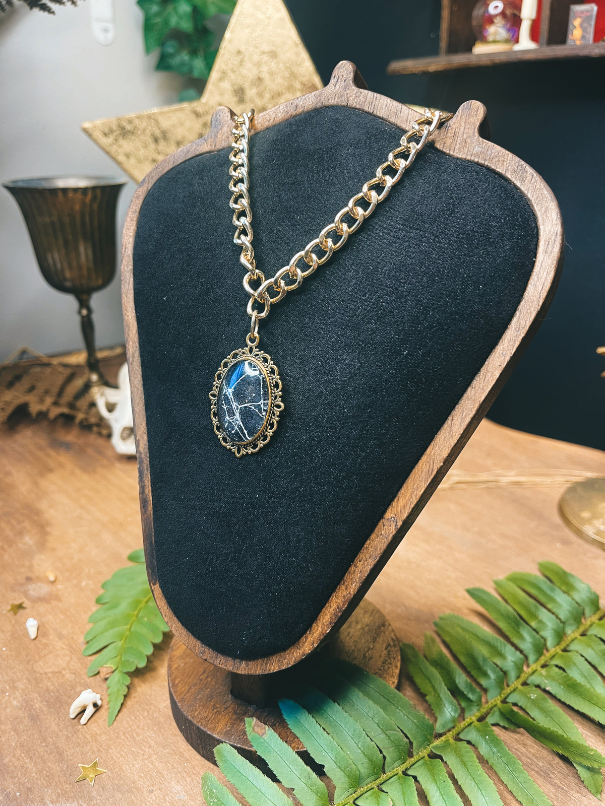 Preserved Spiderweb - Thick Gold - Oddity Necklace