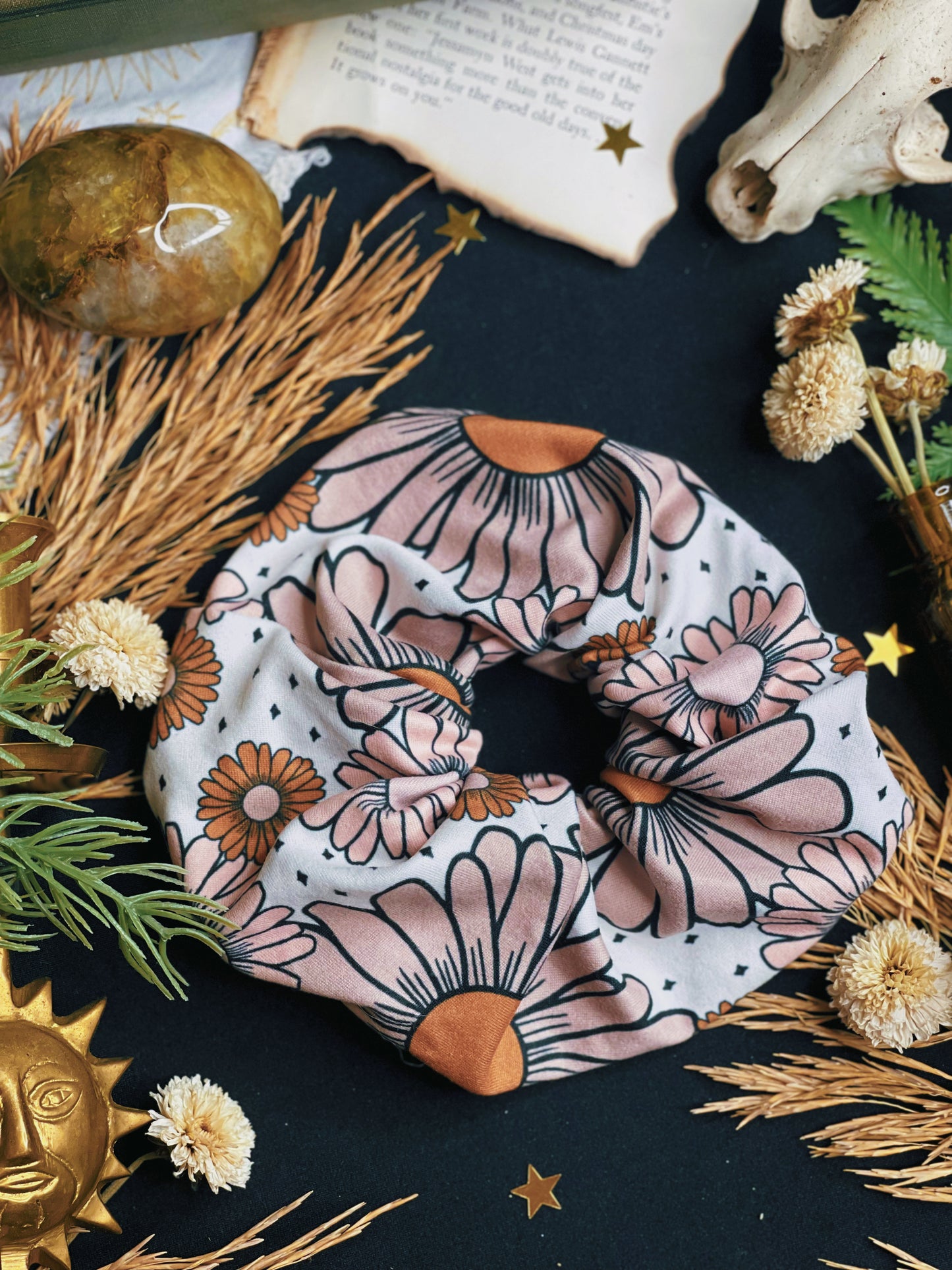 Brown Neutral Floral - Scrunchie