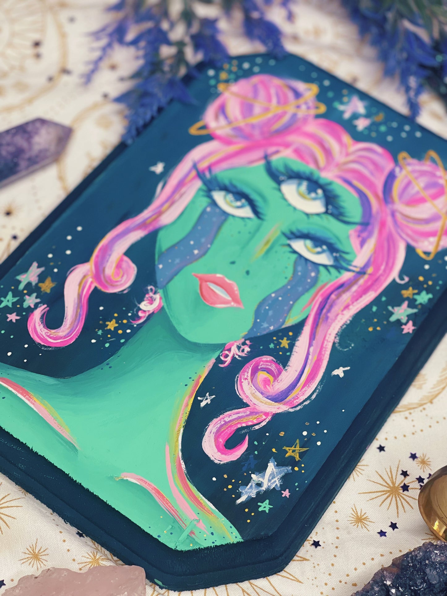Under the Cosmos - Handpainted Plaque