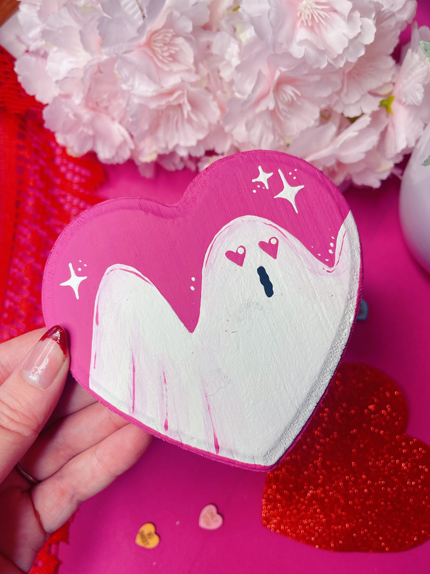 Pink Love Ghost - Handpainted Plaque