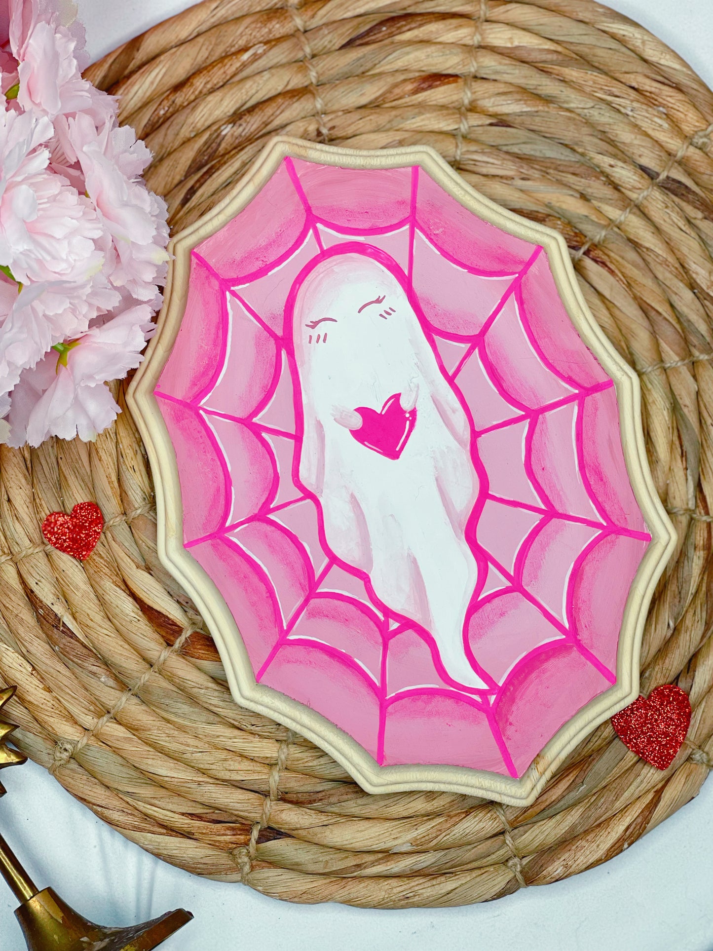 Love Ghost - Handpainted Spiderweb Plaque (PRE-ORDER)