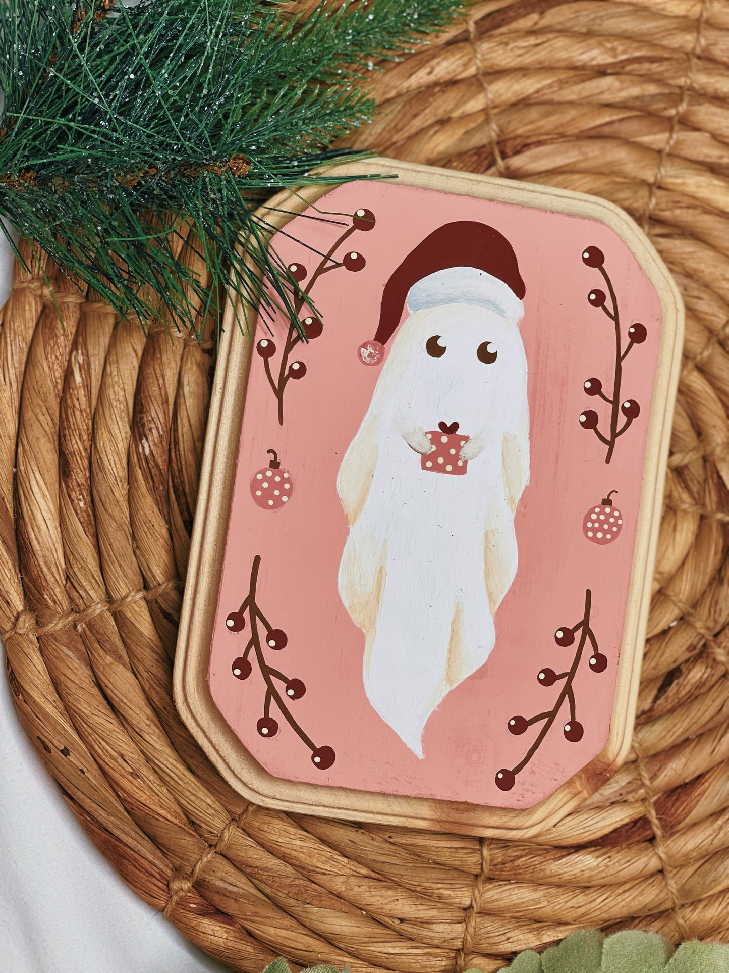 Pastel Holiday Ghost - Handpainted Plaque (PRE-ORDER)