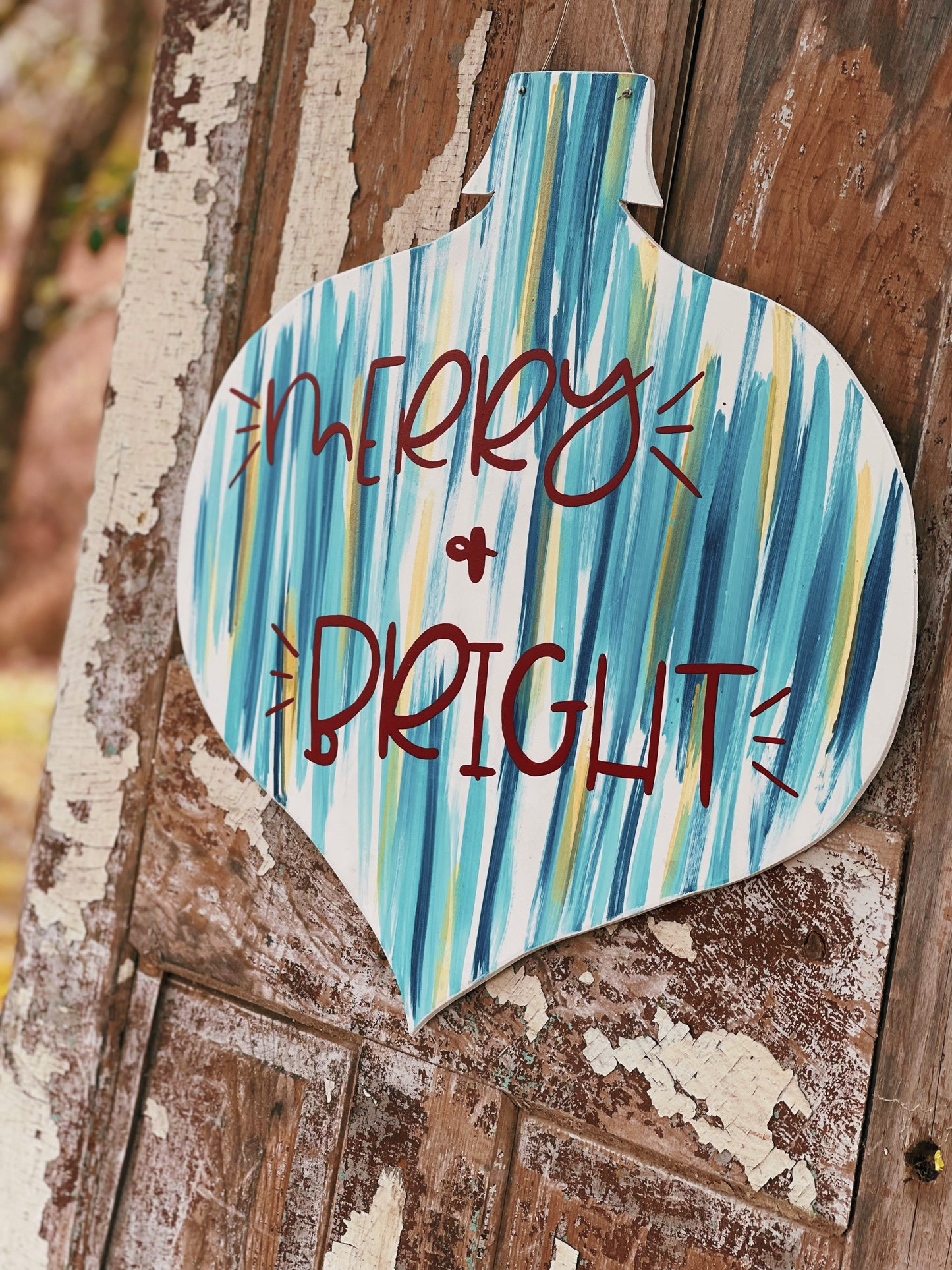 Merry and Bright Blue Ornament - Cut Out Door Hanger