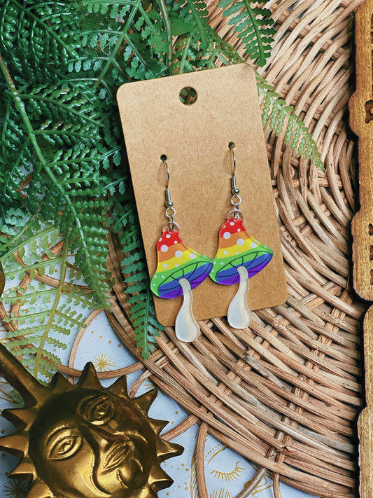 Rainbow Mushroom - Dangle Earrings