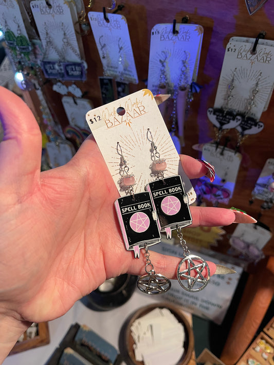 Black Spell Book - Dangle Earrings
