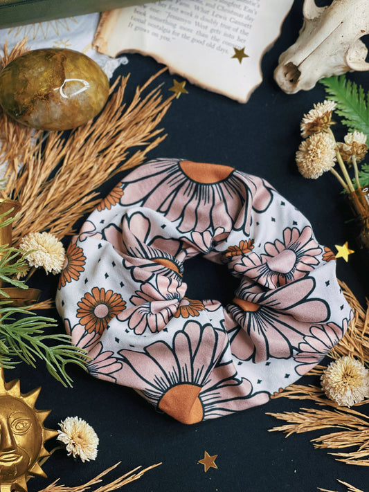 Brown Neutral Floral - Scrunchie