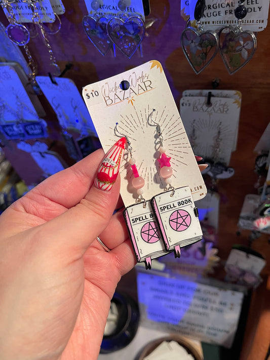 White Spell Book - Dangle Earrings