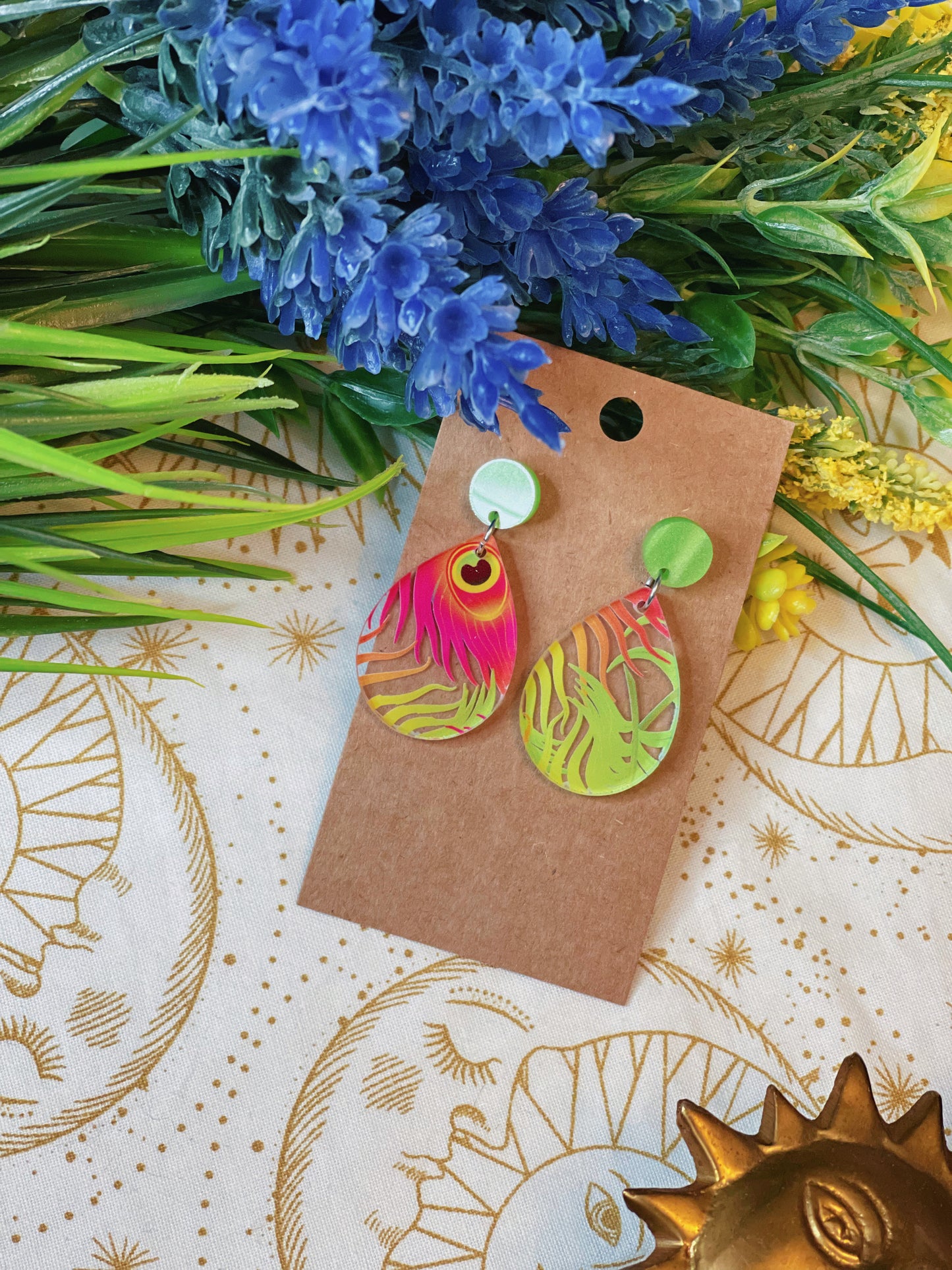 Peacock Feather - Dangle Earrings