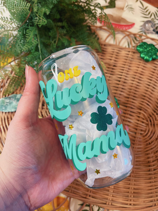 One Lucky Mama - 16 oz Glass Cup