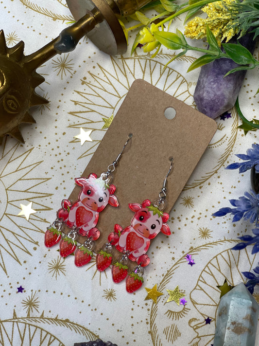 Strawberry Cow - Dangle Earrings