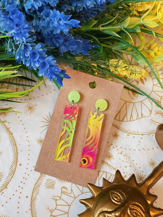 Peacock Feather Bar - Dangle Earrings