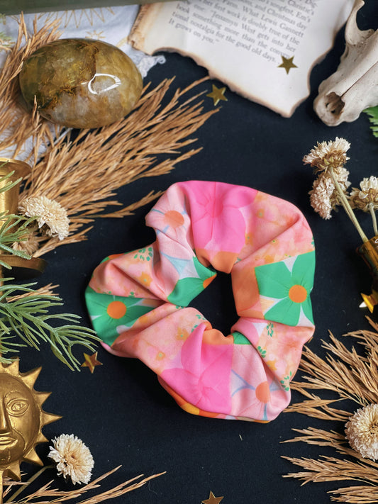 Pink and Green Floral - Scrunchie