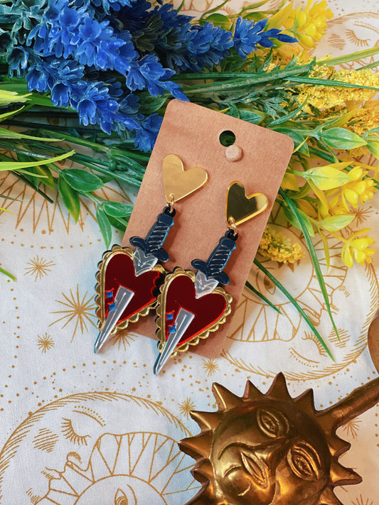 Heart and Sword - Dangle Earrings