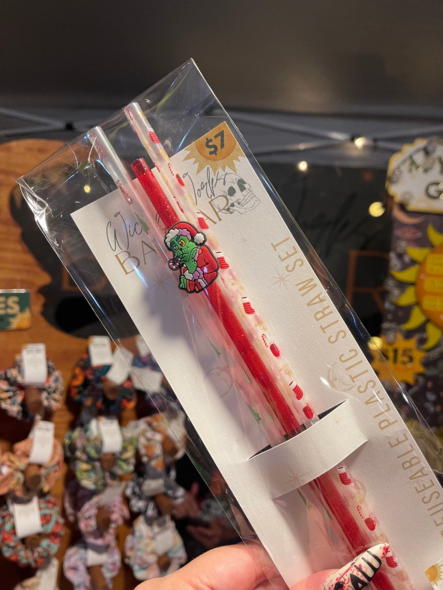 Green Man with Candy Cane - 40 oz Straw + Topper Set