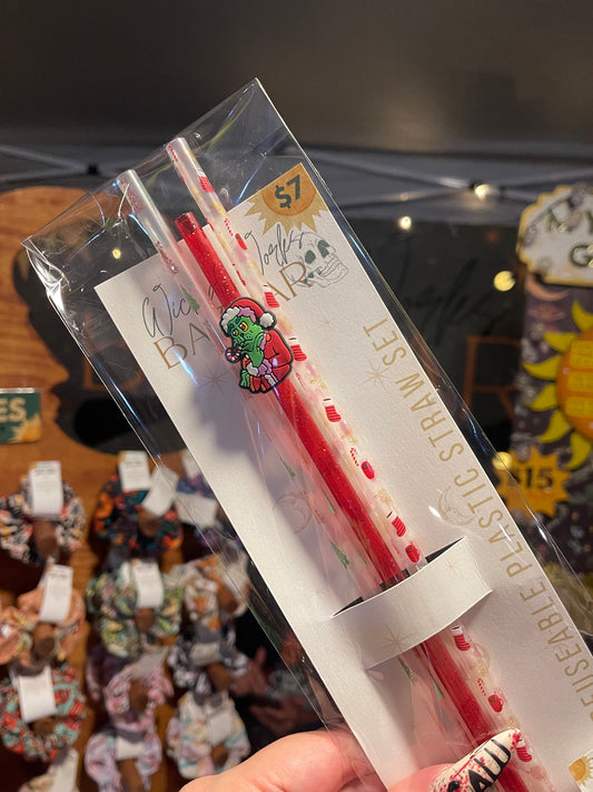 Green Man with Candy Cane - 40 oz Straw + Topper Set