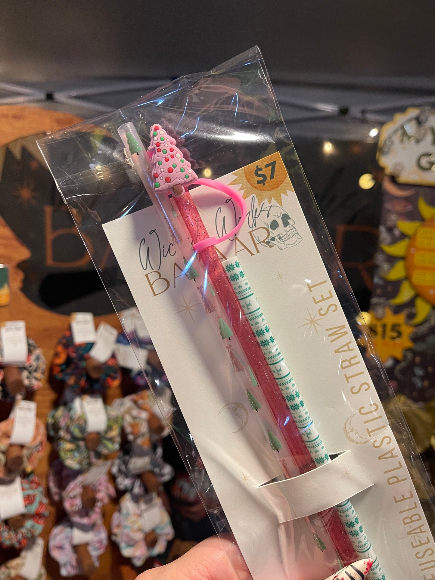 Pink Christmas Tree - Straw + Topper Set