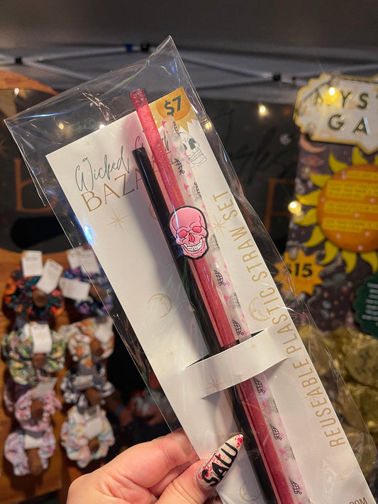 Pink Skull - Straw + Topper Set