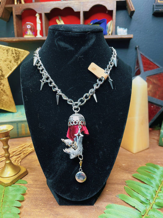 Belladonna Burgundy - Silver - Oddity Necklace