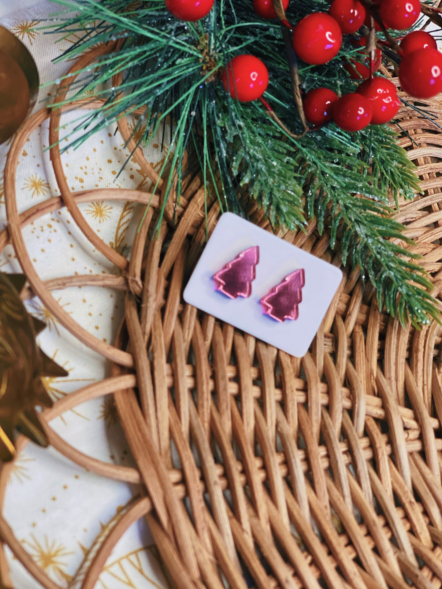 Pink Christmas Tree - Stud Earrings