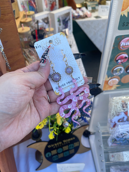 Magical Pink Snakes - Dangle Earrings