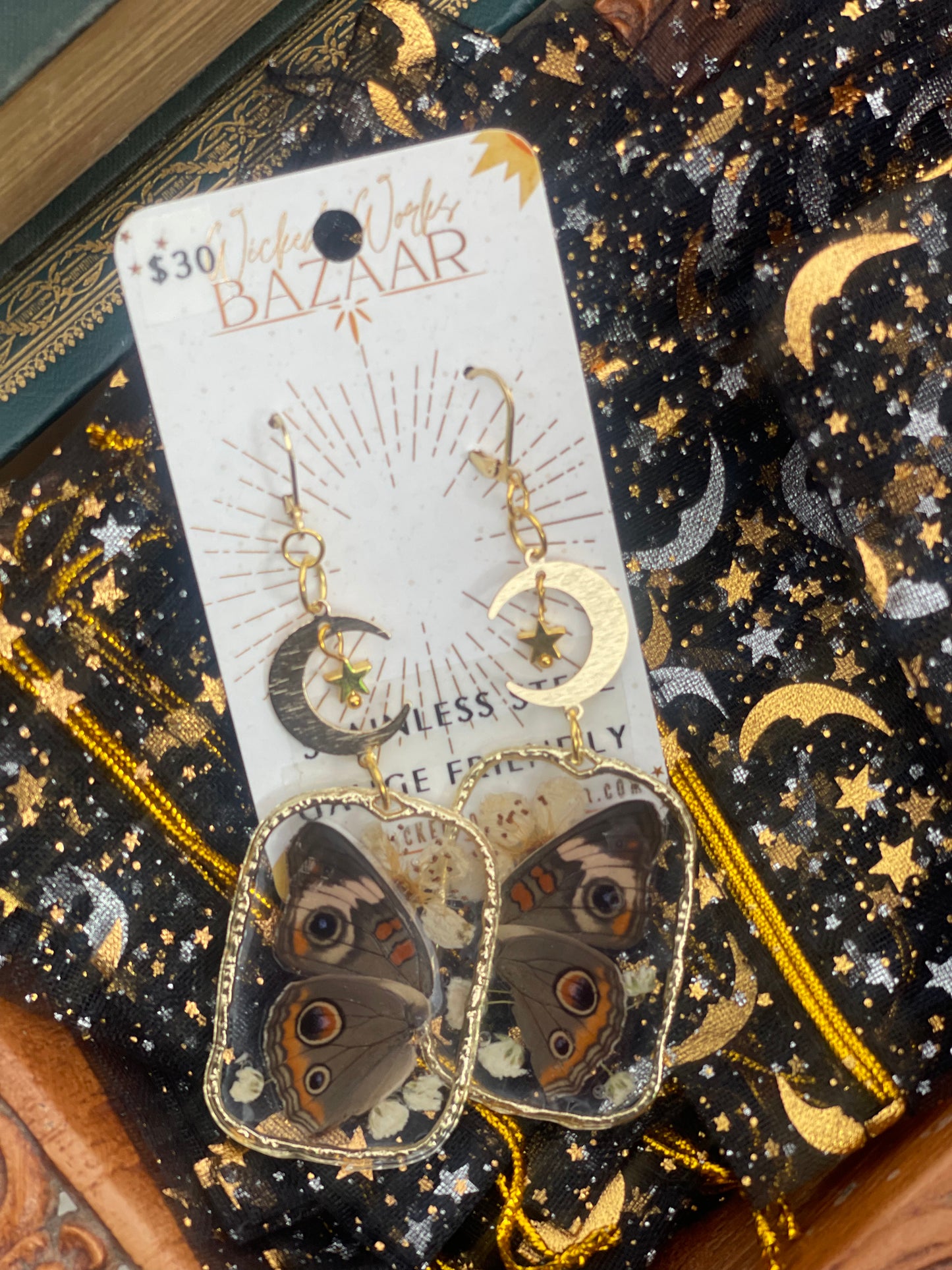Wings of the Buckeye Butterfly - Oddity Dangle Earrings