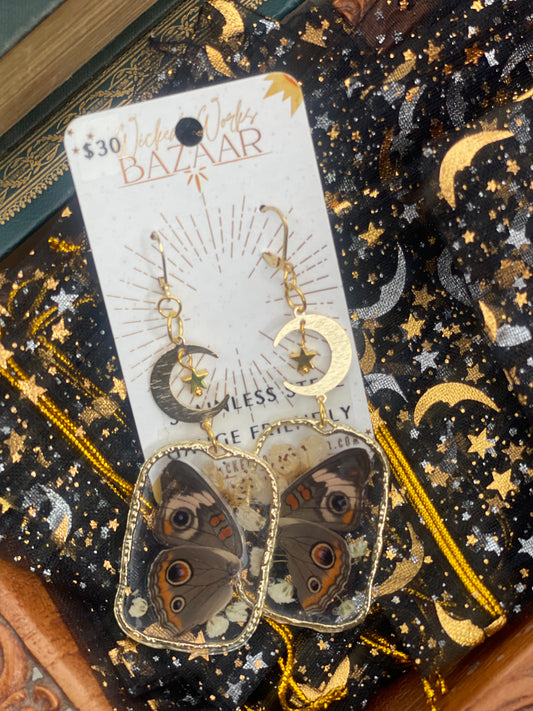 Wings of the Buckeye Butterfly - Oddity Dangle Earrings