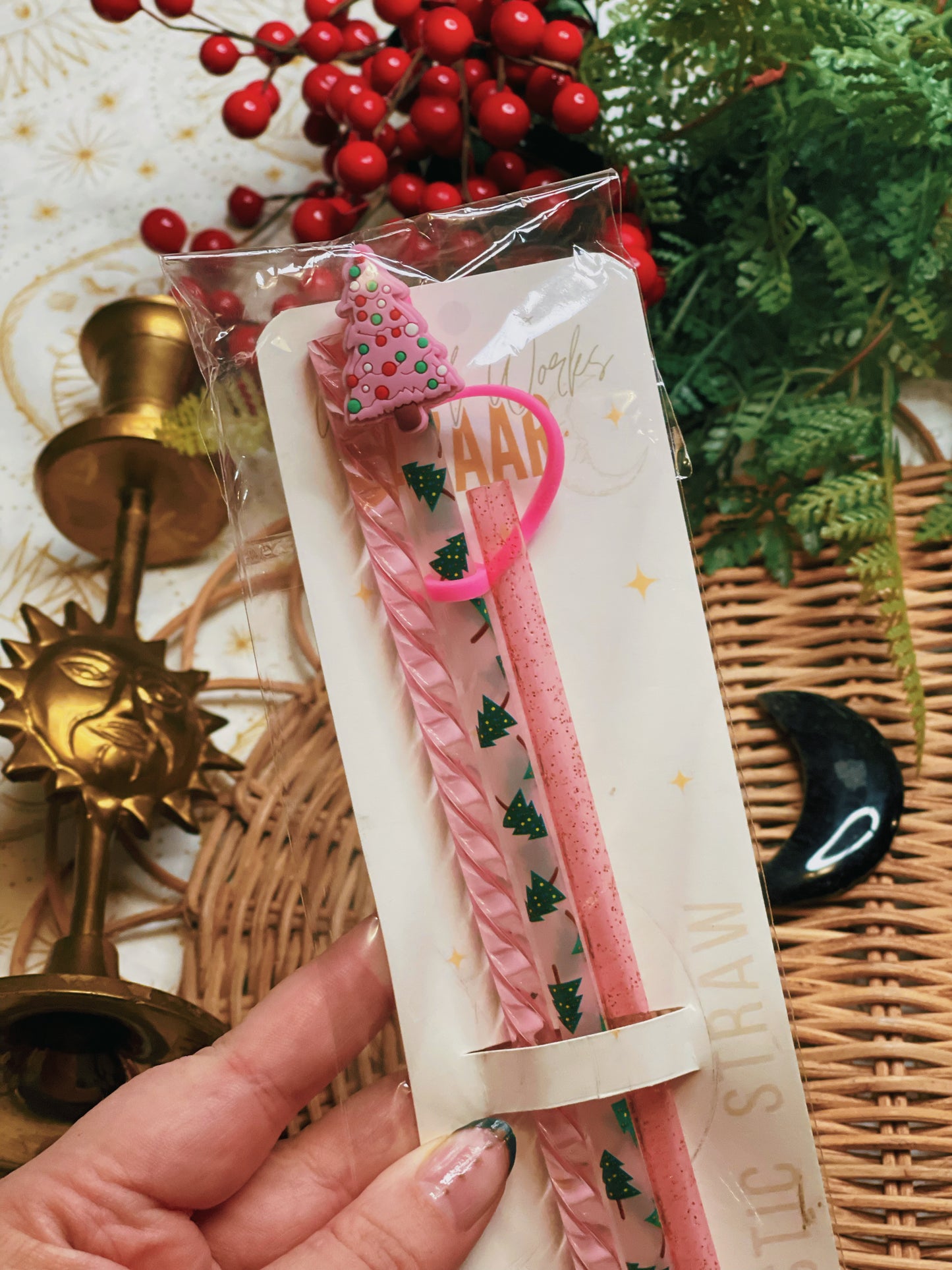 Pink Christmas - Straw + Topper Set