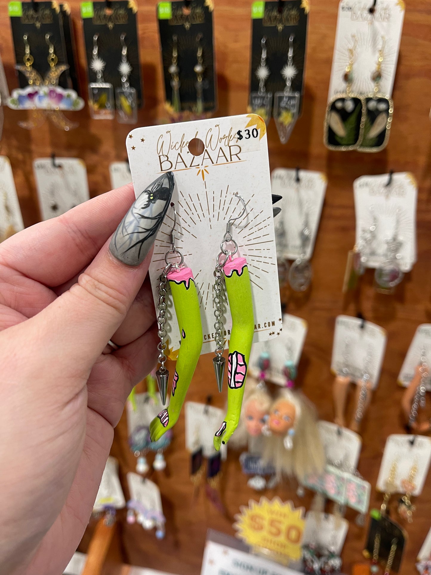 Living Dead Showgirl (Arms) - Dangle Earrings