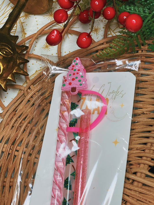 Pink Christmas - Straw + Topper Set