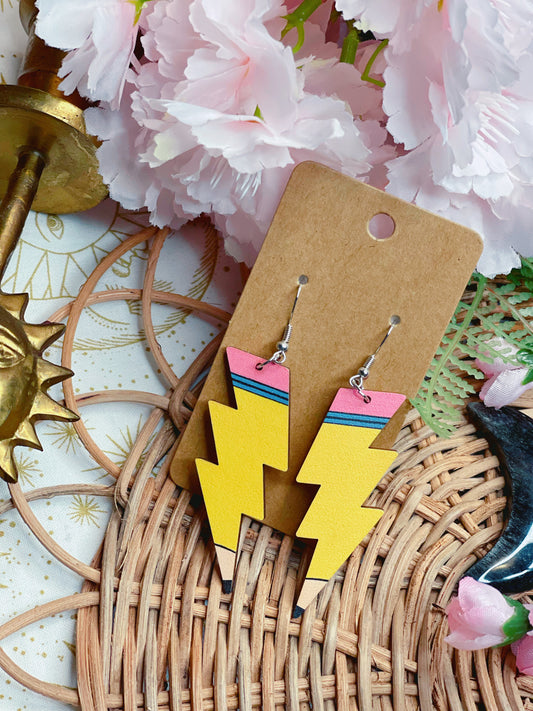 Pencil Lightning Bolt - Dangle Earrings