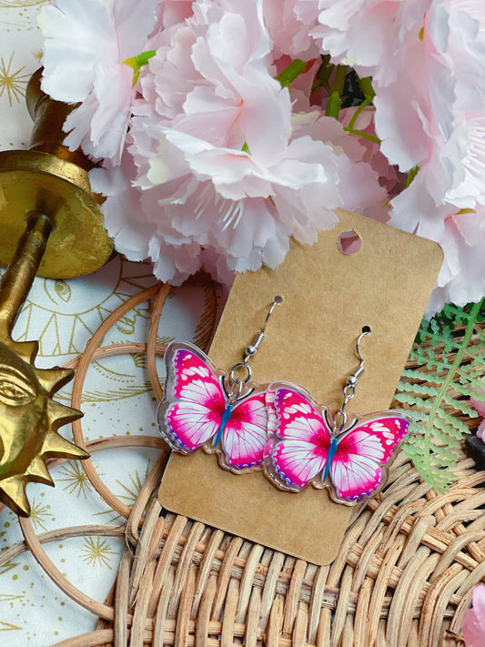 Pink Butterflies - Dangle Earrings