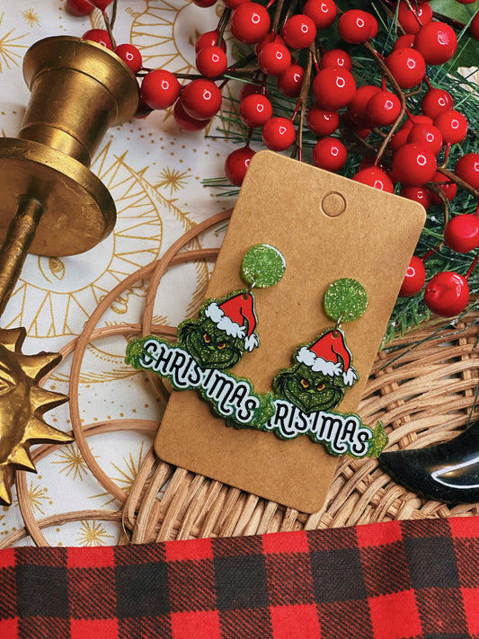 Mean Green Christmas - Dangle Earrings