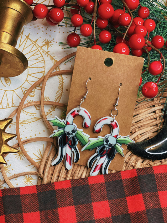 Skull Candy Cane - Dangle Earrings