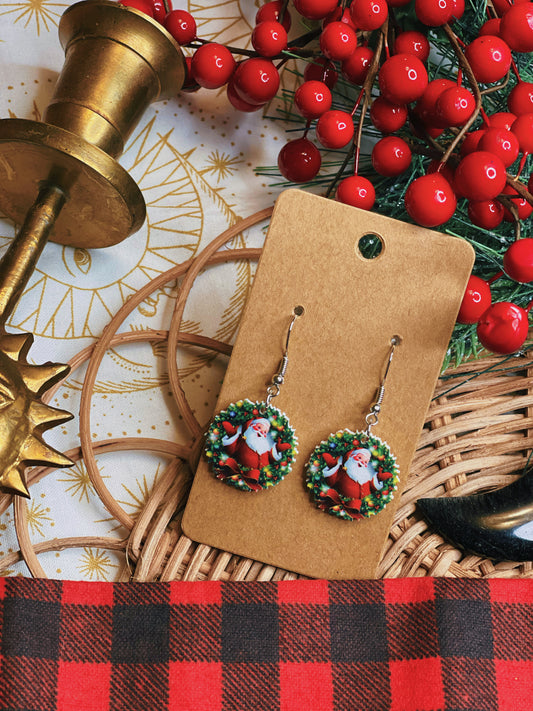 Santa Wreath - Dangle Earrings