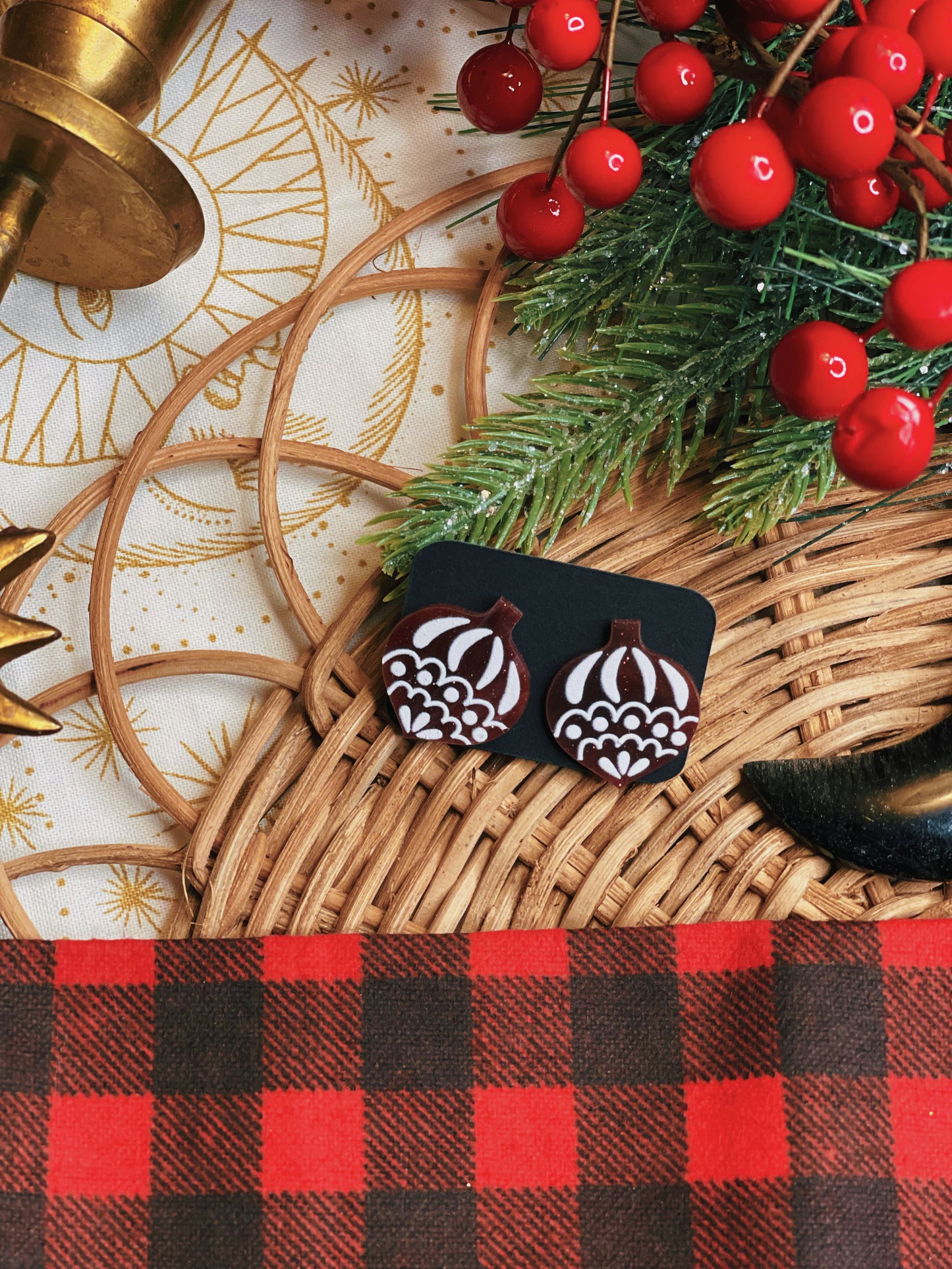 Maroon Ornament - Stud Earrings