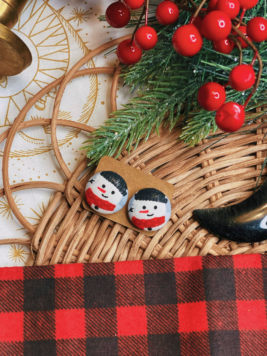 Snowman - Button Earrings