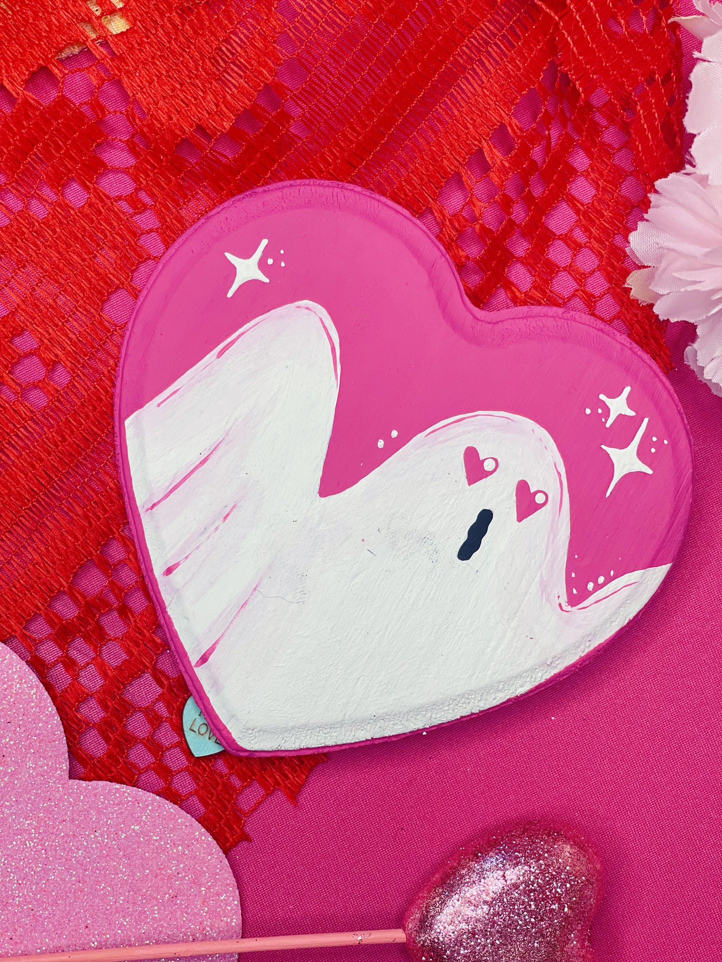 Pink Love Ghost - Handpainted Plaque