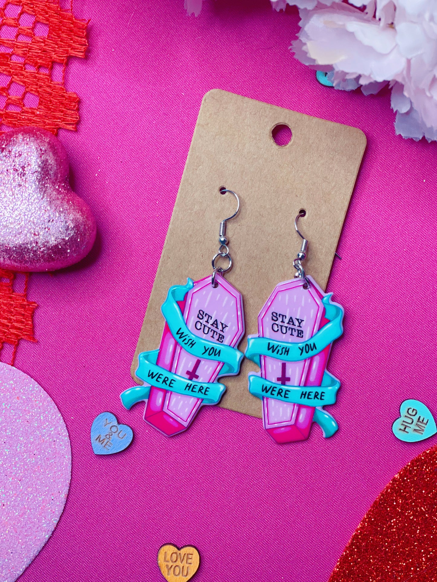 Stay Cute Pink Coffin - Dangle Earrings