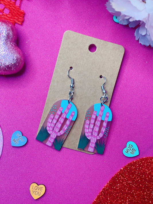 Pink Cactus - Dangle Earrings