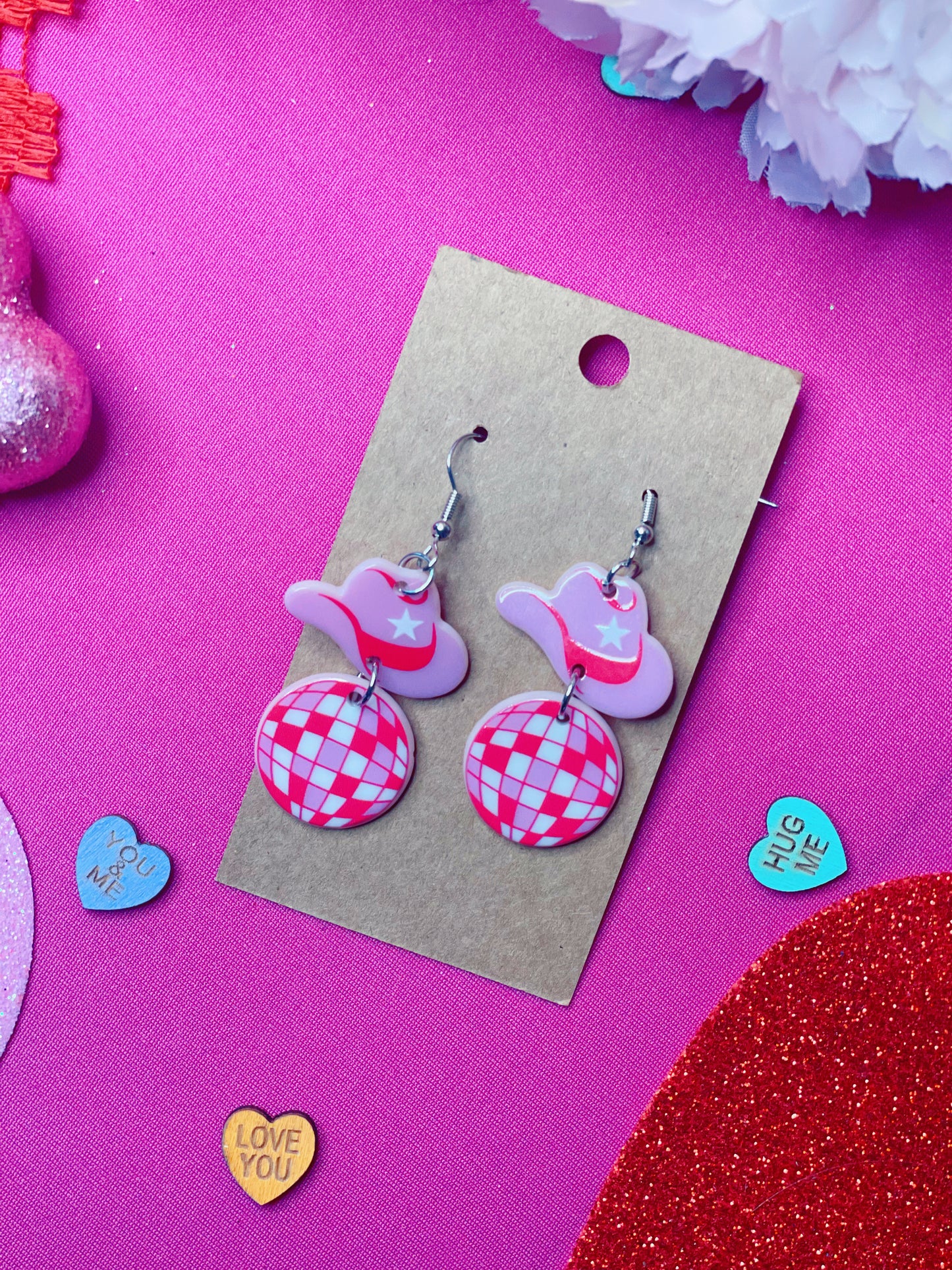 Pink Disco Cowgirl - Dangle Earrings