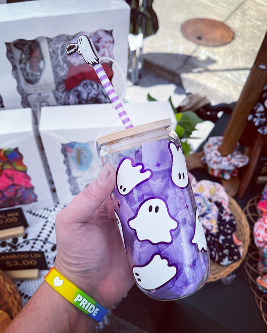 Pastel Purple Ghost - 16 oz Glass Cup