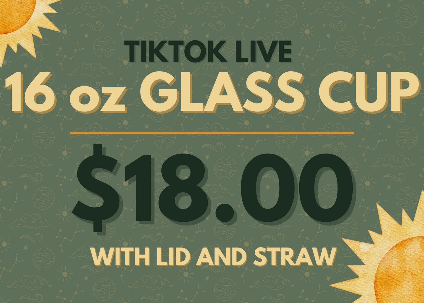 TIKTOK LIVE - GLASS CUP WITH LID AND STRAW - YOU PICK