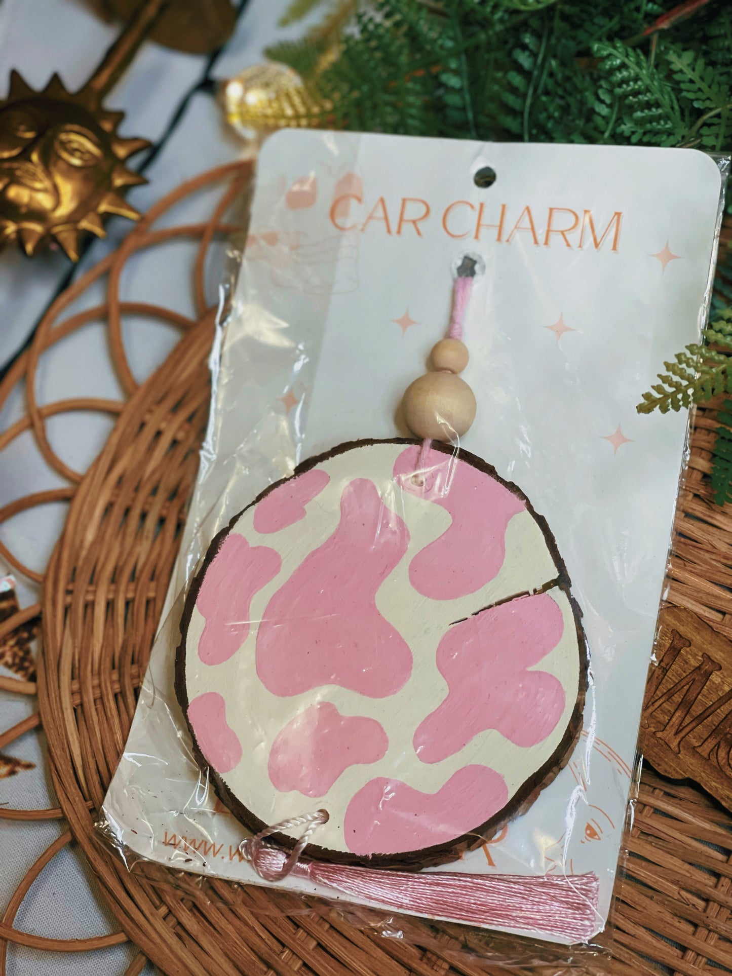 Pink Cream Cowprint - Car Charm