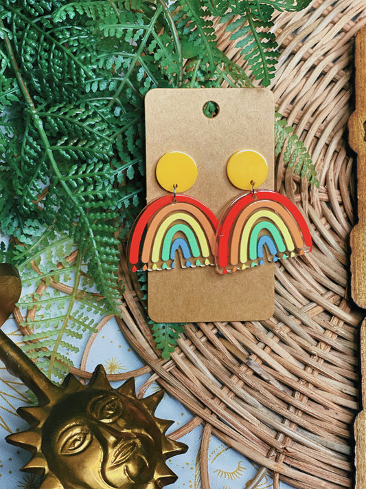 Rainbows with Yellow Studs - Dangle Earrings