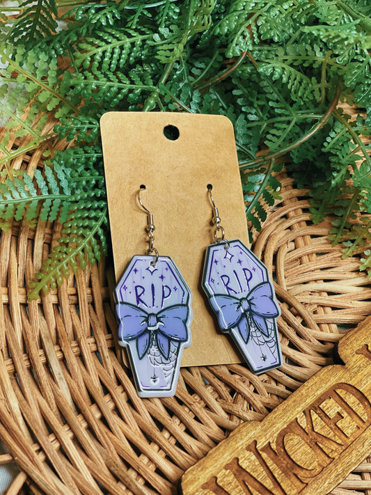 RIP Purple Coffin - Dangle Earrings