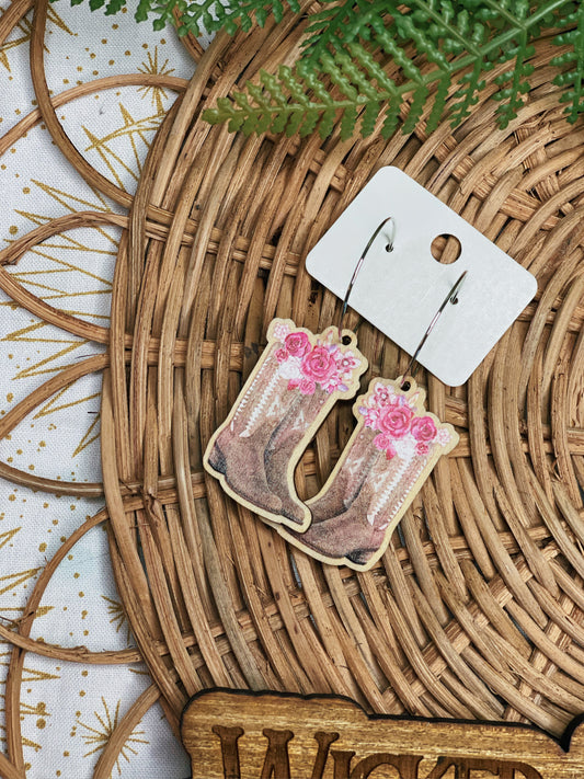 Pink Cowgirl Boots - Dangle Earrings