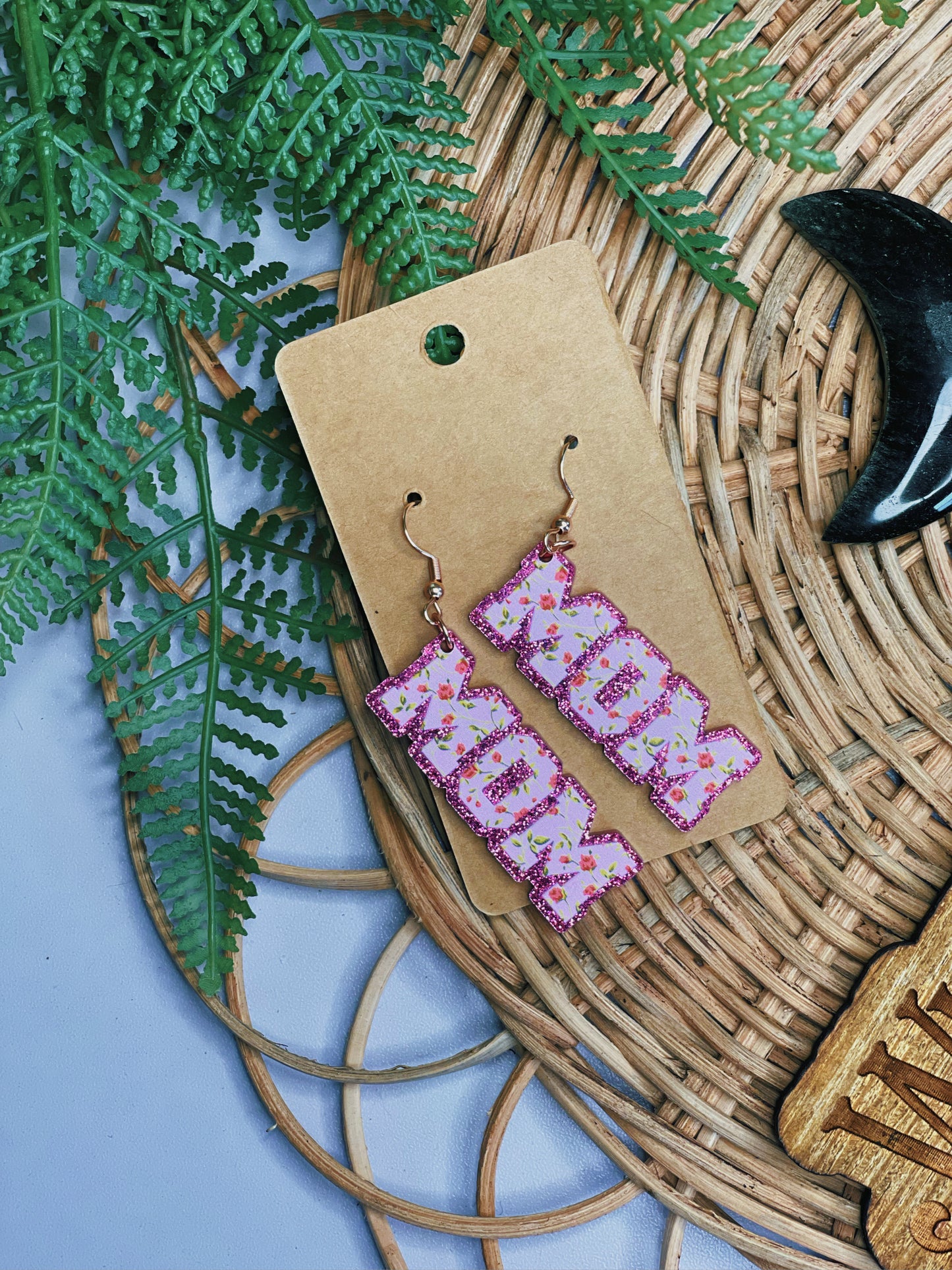 Pink Glitter Mom  - Dangle Earrings